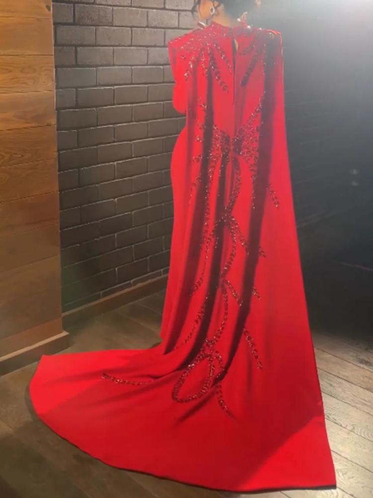 Women Formal Wear For Party - Customized Saudi Arabic Muslim Red Long