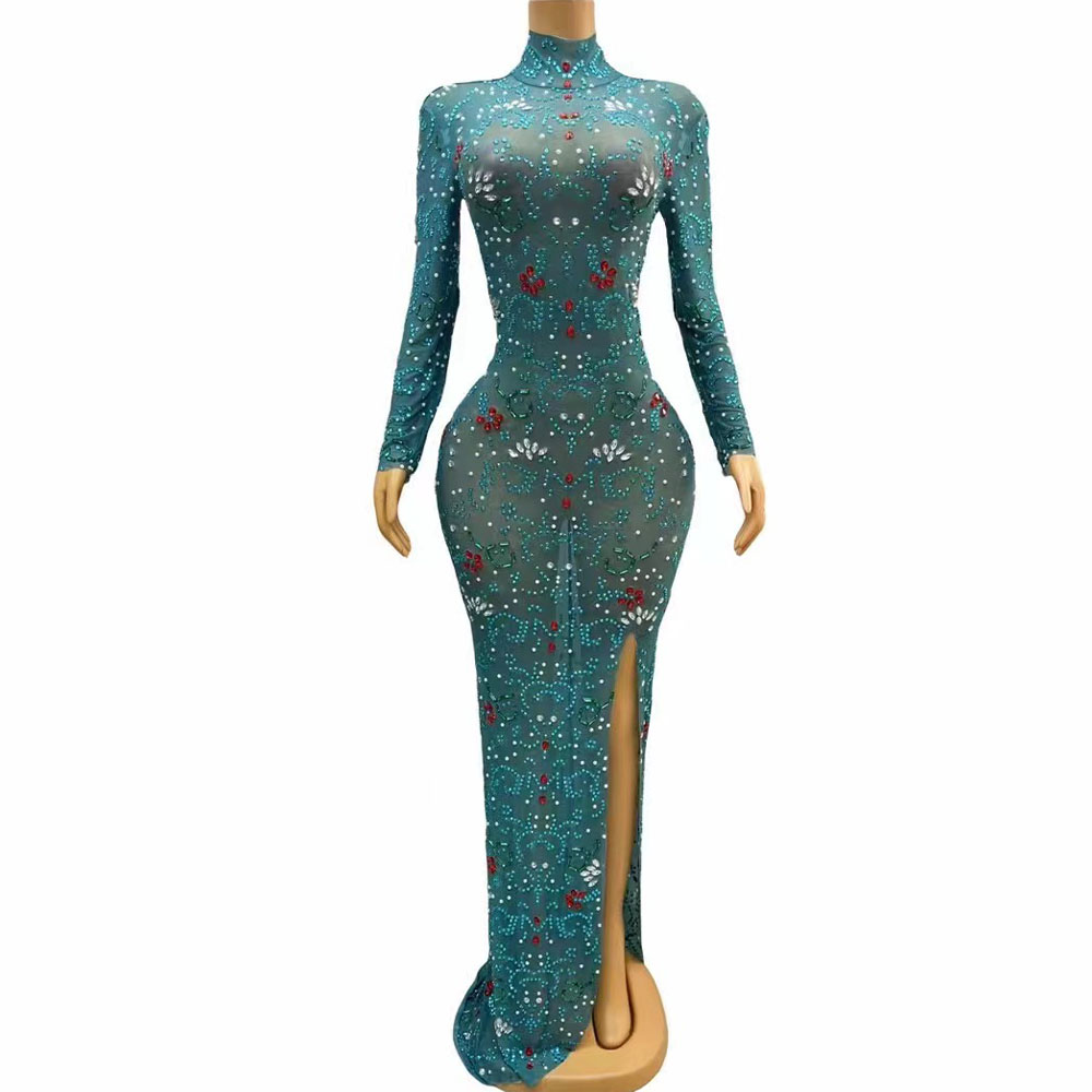 Women'S Green Formal Wear - Sexy Stage luxurious Blue Green Red