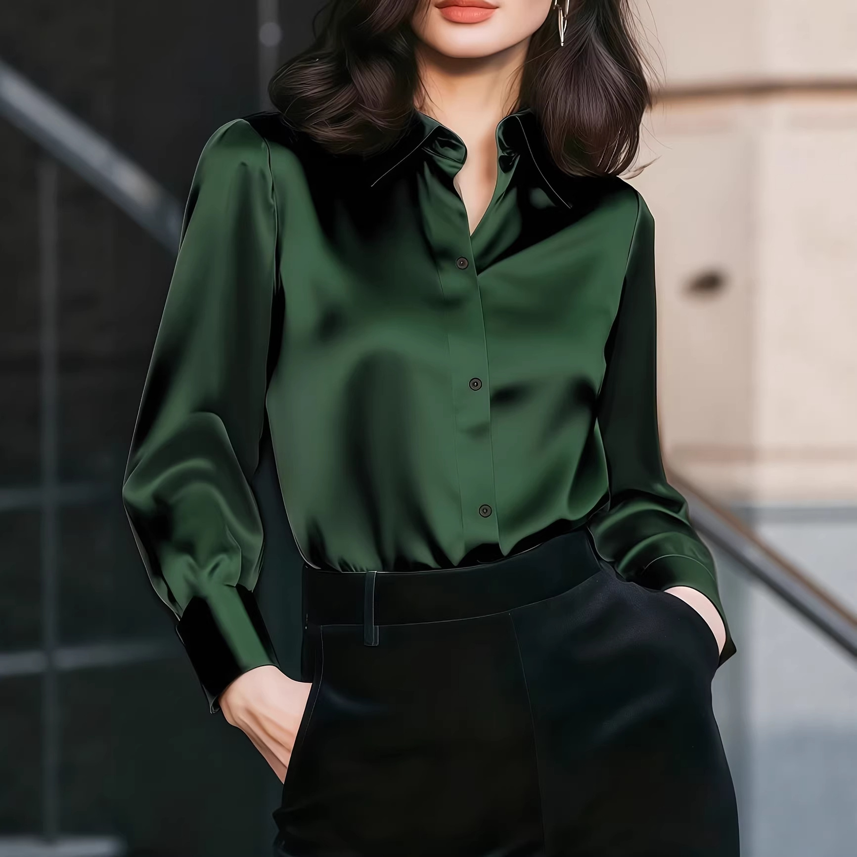 Women Satin Lapel Collar Blous - đánh giá và giá Women'S Office Formal Wear For Ladies
